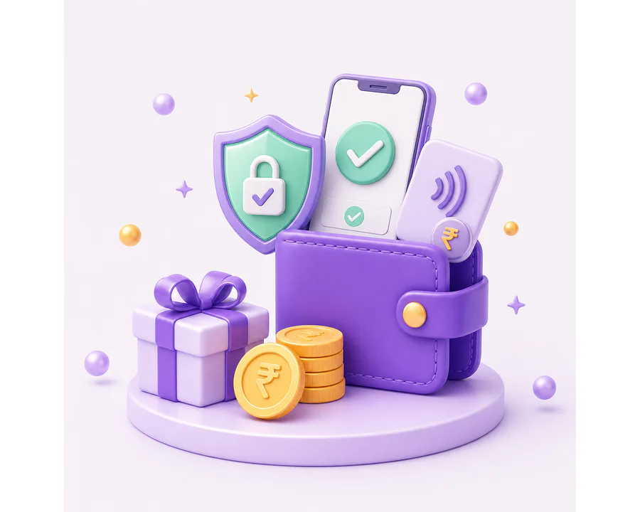 Brand-free 3D secure payment wallet, phone, shield, gift and rupee coins